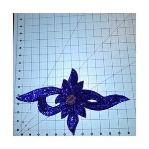 Sequin and Bead Appliques Blue Flower Neckline Gold Center Lot of 4
